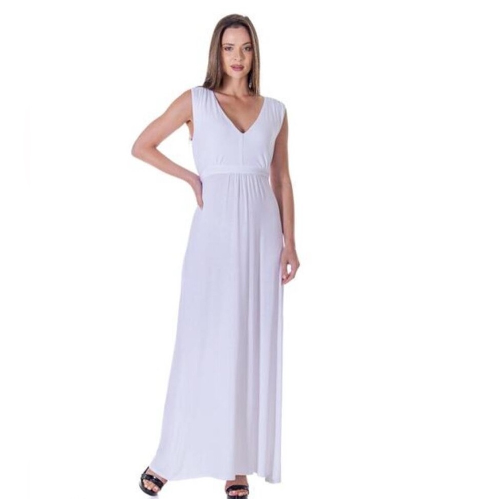 24/7 Comfort Apparel NWT White Sleeveless V-Neck Maxi Size Medium